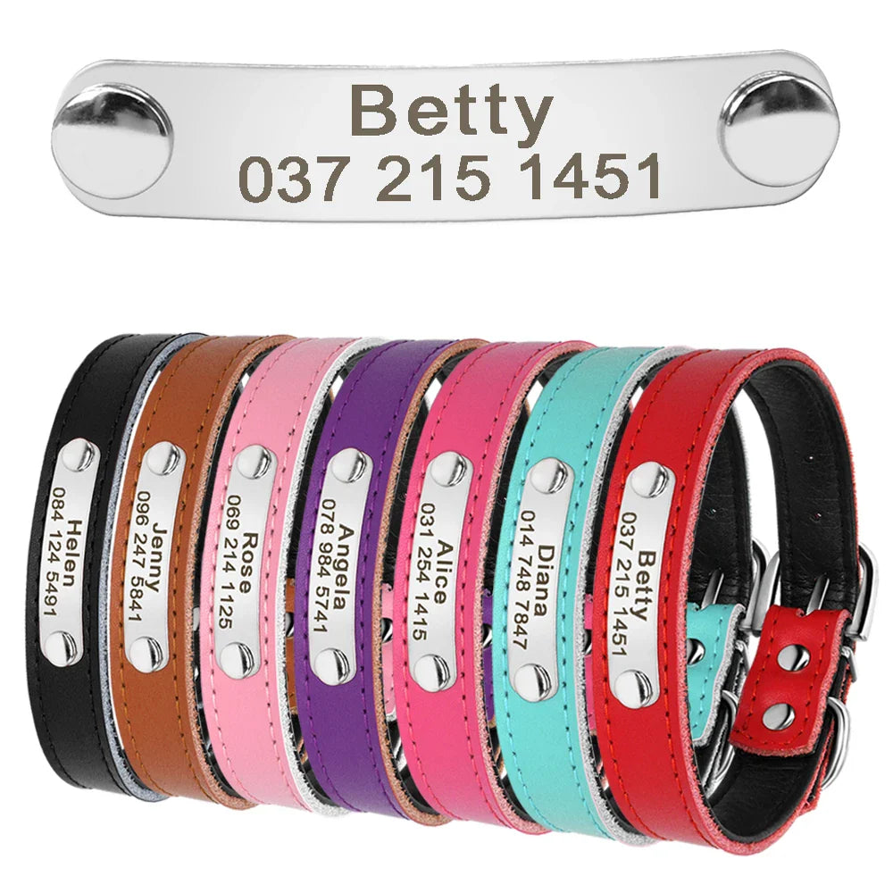 Personalized PU Leather Dog Collar with ID Tag-2