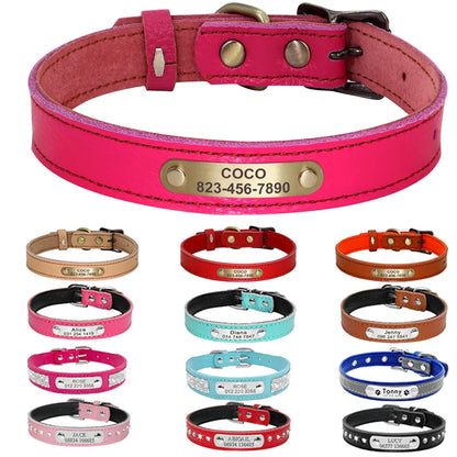 Personalized PU Leather Dog Collar with ID Tag-0
