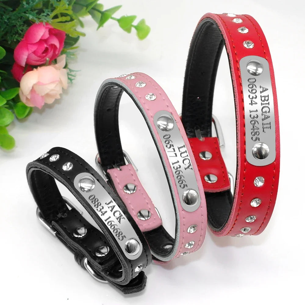 Personalized PU Leather Dog Collar with ID Tag-1