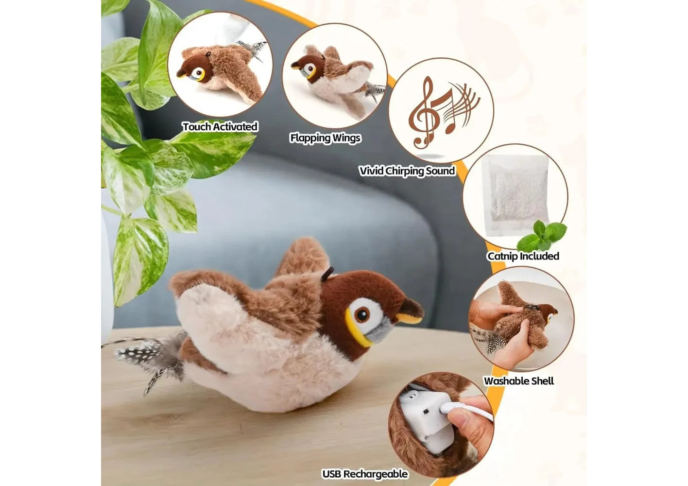 Flutterchirp Cat Toy – Rechargeable Flapping Bird with Catnip & Realistic Sounds