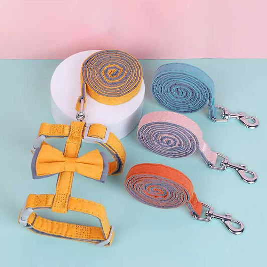 Colorful Cotton-Filled Cat Leash With Bow Detail-0
