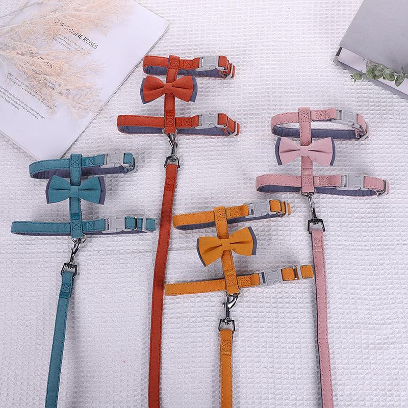 Colorful Cotton-Filled Cat Leash With Bow Detail-1